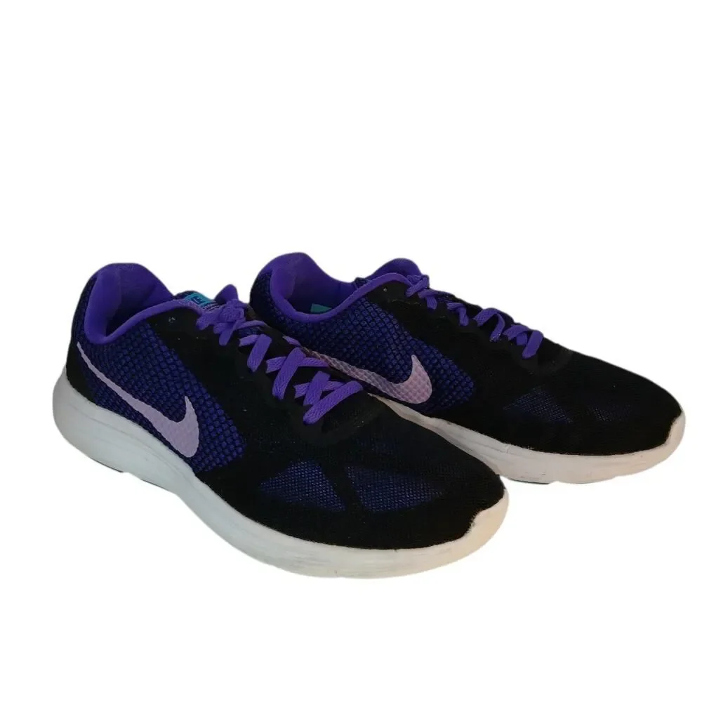 NIKE REVOLUTION 3 Women's Black & Purple Athletic Running Sneakers - Size: 9.5